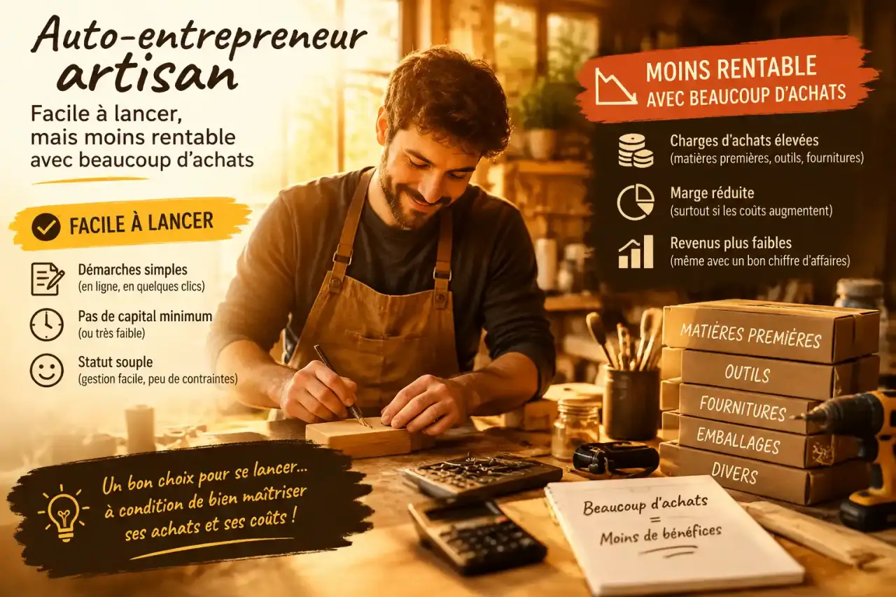 Auto-entrepreneur artisan : facile à lancer, mais moins rentable avec beaucoup d’achats